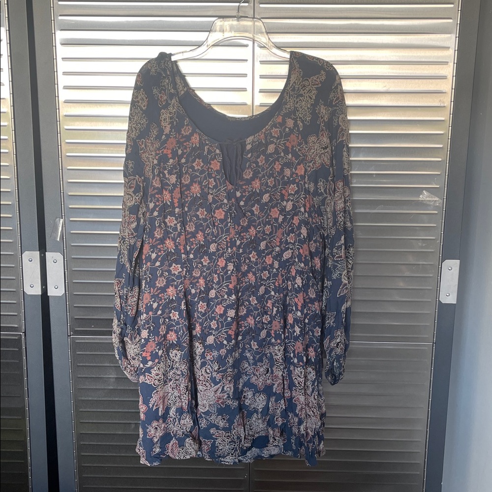 Free People Navy and Red Patterned Dress